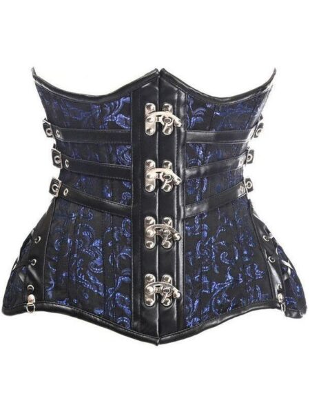 Top Drawer CURVY Steampunk Black/Blue Brocade Steel Double Boned Under Bust Corset — Pleasure Zone Houston