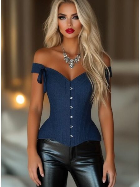 LIMITED EDITION Top Drawer Dark Blue Denim Steel Boned Corset w/Straps
