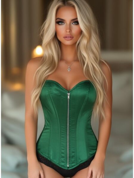 Top Drawer Dark Green Satin Steel Boned Corset — Pleasure Zone Houston