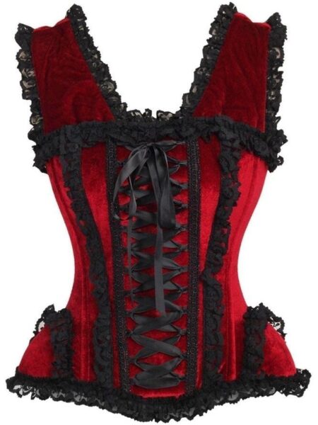 LIMITED EDITION Top Drawer Dark Red Velvet & Lace Steel Boned Corset w/Cap Sleeves — Pleasure Zone Houston