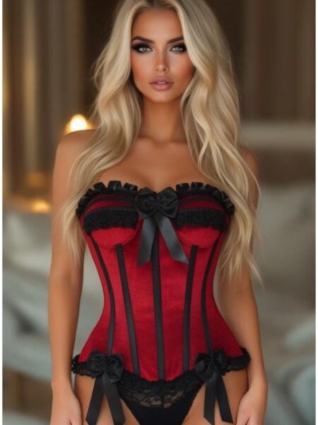 Top Drawer Dark Red Velvet Steel Boned Burlesque Corset — Pleasure Zone Houston