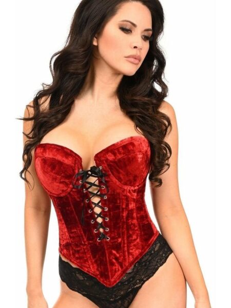 Top Drawer Dark Red Velvet Steel Boned Lace-Up Bustier — Pleasure Zone Houston
