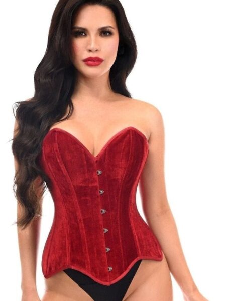 Top Drawer Dark Red Velvet Steel Boned Overbust Corset — Pleasure Zone Houston