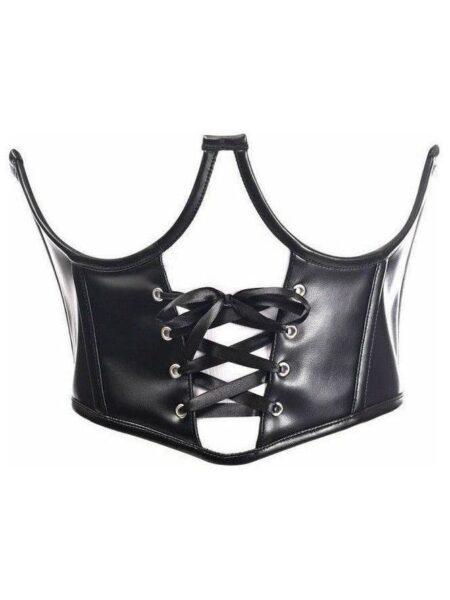 Top Drawer Faux Leather Steel Boned Lace-Up Open Cup Waist Cincher — Pleasure Zone Houston