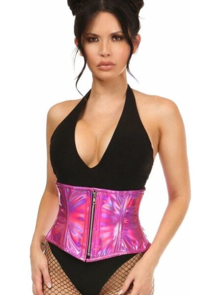 Top Drawer Fuchsia Holo Steel Boned Mini Cincher — Pleasure Zone Houston
