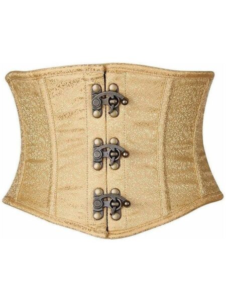 Top Drawer Gold Brocade Steel Boned Mini Cincher w/Clasps — Pleasure Zone Houston