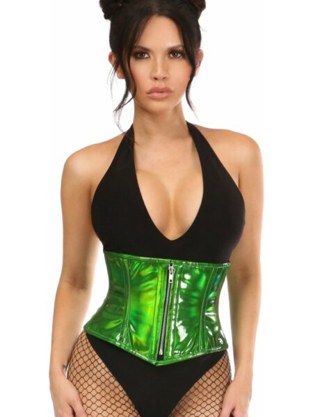 Top Drawer Green Holo Steel Boned Mini Cincher — Pleasure Zone Houston