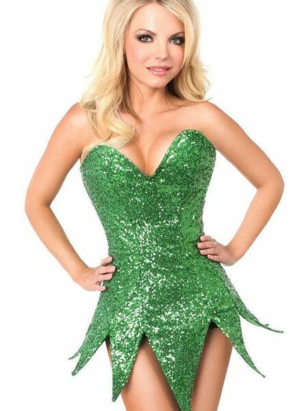 Top Drawer Green Sequin Steel Boned Corset Dress — Pleasure Zone Houston