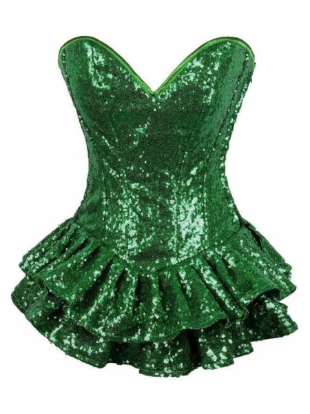 Top Drawer Green Sequin Steel Boned Mini Corset Dress — Pleasure Zone Houston