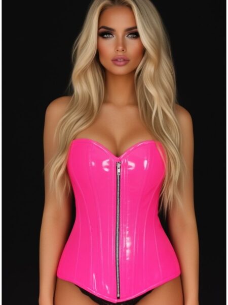 Top Drawer Hot Pink Patent PVC Steel Boned Over Bust Corset — Pleasure Zone Houston