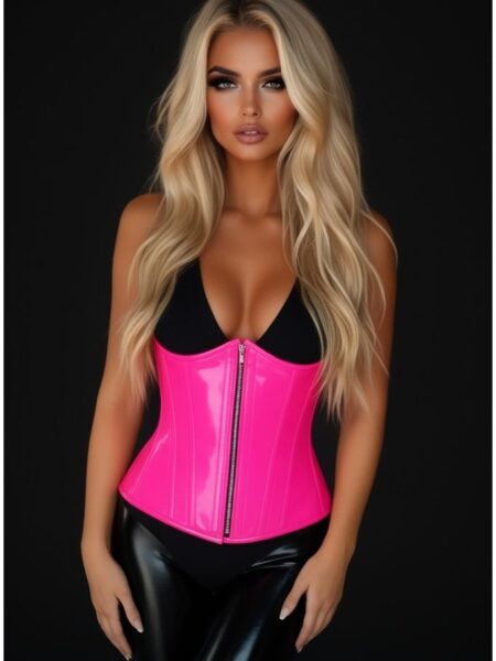 Top Drawer Hot Pink Patent PVC Steel Boned Under Bust Corset — Pleasure Zone Houston
