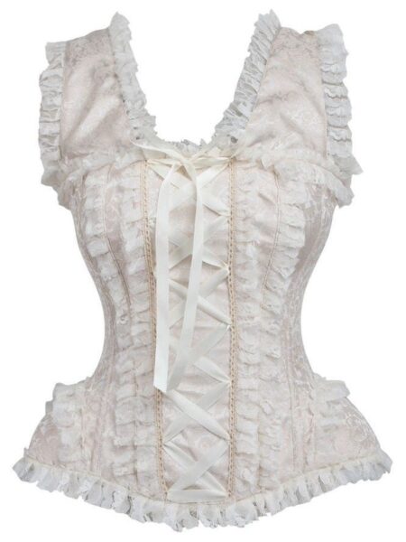 LIMITED EDITION Top Drawer Ivory Brocade & Lace Steel Boned Corset w/Cap Sleeves