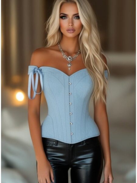 LIMITED EDITION Top Drawer Light Blue Denim Steel Boned Corset w/Straps