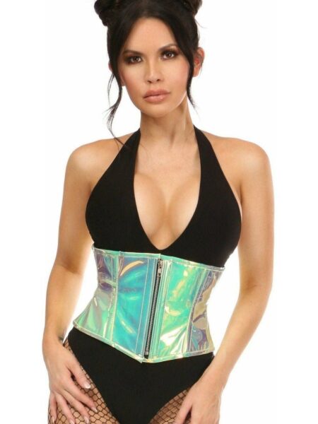 Top Drawer Mint Green Holo Steel Boned Mini Cincher — Pleasure Zone Houston