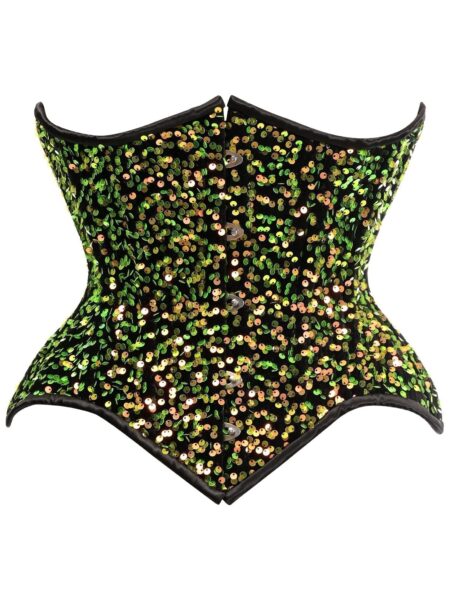Top Drawer Multi Green Sequin Curvy Cut Waist Cincher Corset — Pleasure Zone Houston