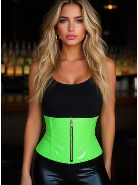 Top Drawer Neon Green Patent Steel Boned Mini Cincher — Pleasure Zone Houston