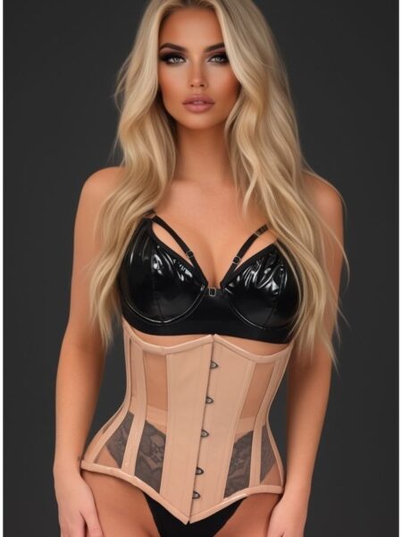 Top Drawer Nude Patent & Mesh Steel Boned Under Bust Corset — Pleasure Zone Houston