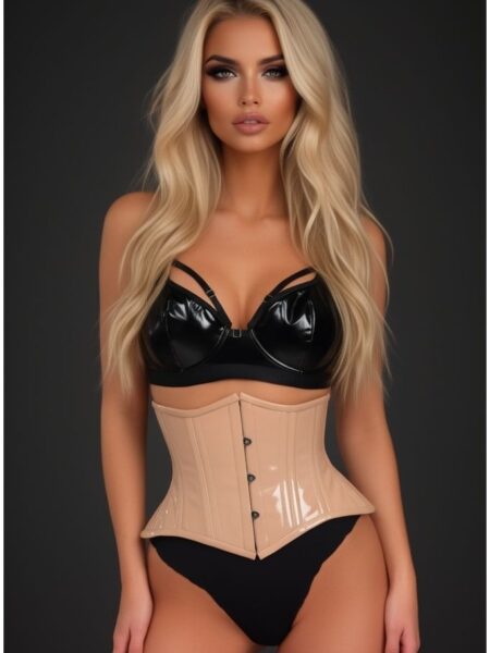 Top Drawer Nude Patent Steel Boned Mini Cincher Under Bust Corset — Pleasure Zone Houston