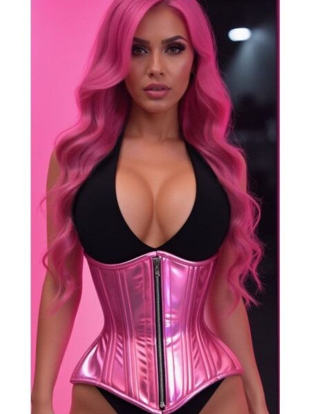 Top Drawer Pink Holo Double Steel Boned Underbust Waist Cincher Corset — Pleasure Zone Houston