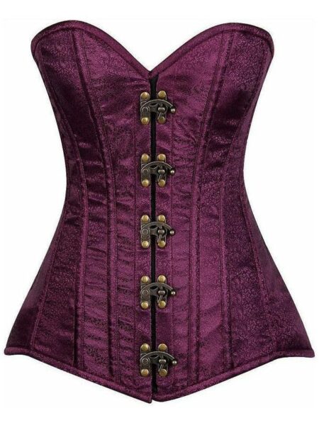 Top Drawer Plum Brocade Steel Boned Corset w/Clasp Closure — Pleasure Zone Houston