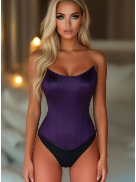 Top Drawer Plum Satin Steel Boned Overbust Corset w/Side Zipper