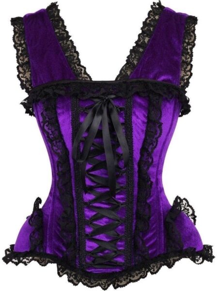 LIMITED EDITION Top Drawer Purple Velvet & Lace Steel Boned Corset w/Cap Sleeves — Pleasure Zone Houston
