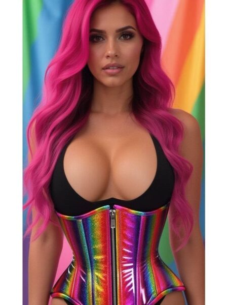 Top Drawer Rainbow Glitter Double Steel Boned Underbust Waist Cincher Corset — Pleasure Zone Houston