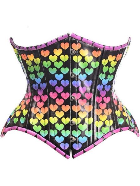 Top Drawer Rainbow Hearts Double Steel Boned Curvy Cut Underbust Cincher Corset — Pleasure Zone Houston
