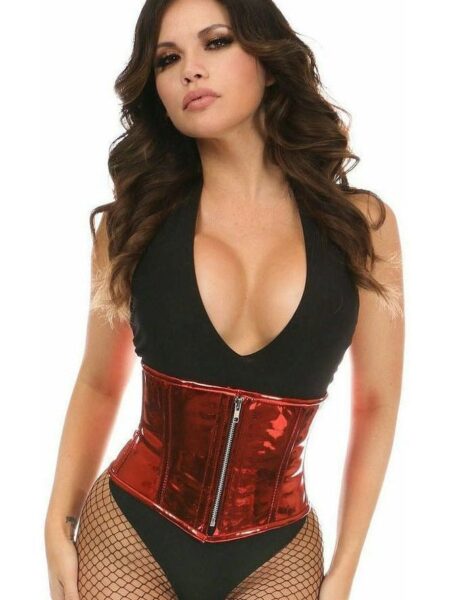 Top Drawer Red Metallic PVC Steel Boned Mini Cincher — Pleasure Zone Houston
