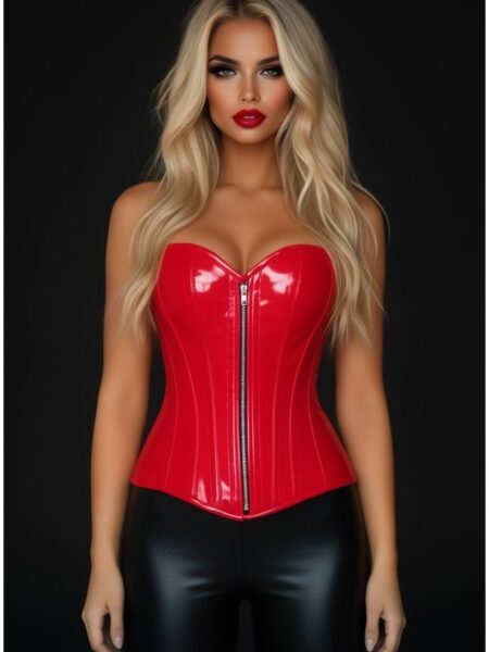 Top Drawer Red Patent PVC Steel Boned Over Bust Corset — Pleasure Zone Houston