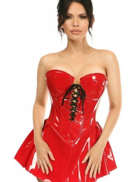 Top Drawer Red Patent Steel Boned Corseted Dress — Pleasure Zone Houston