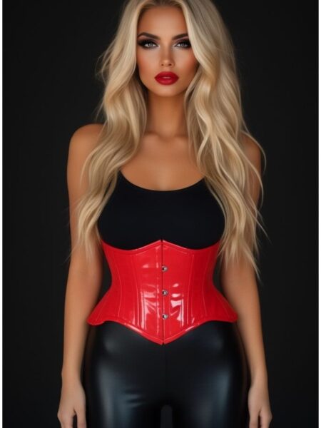 Top Drawer Red Patent Steel Boned Mini Cincher Under Bust Corset — Pleasure Zone Houston
