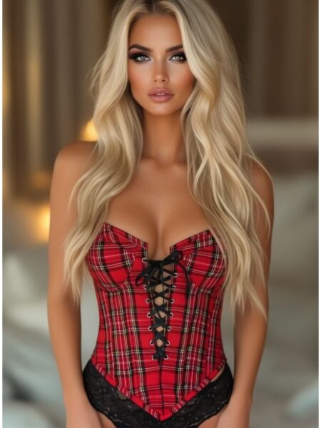 Top Drawer Red Plaid Steel Boned Lace-Up Bustier — Pleasure Zone Houston