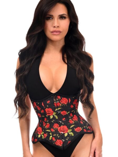 Top Drawer Red Roses Double Steel Boned Waist Training Corset Cincher