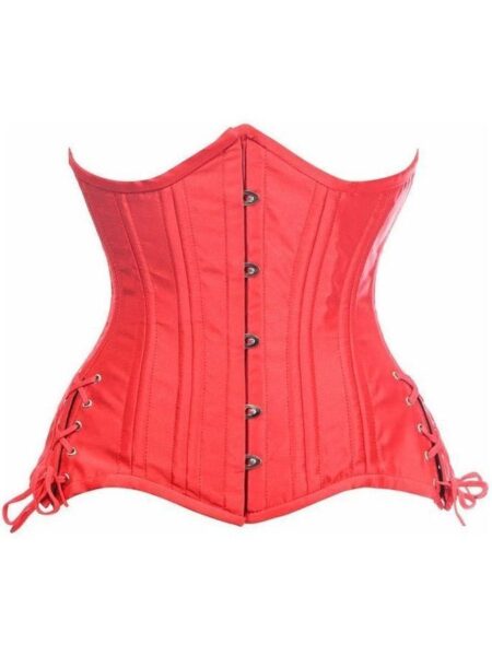 Top Drawer Red Satin Double Steel Boned Curvy Cut Waist Cincher Corset w/Lace-Up Sides — Pleasure Zone Houston