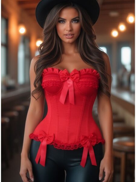 Top Drawer Red Satin Steel Boned Burlesque Corset