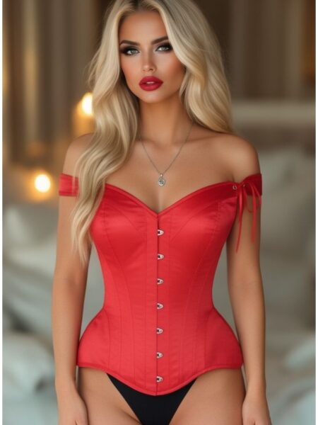 LIMITED EDITION Top Drawer Red Satin Steel Boned Corset w/Straps — Pleasure Zone Houston