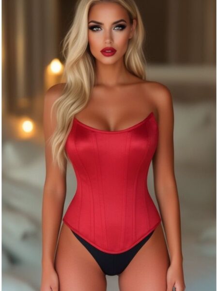 Top Drawer Red Satin Steel Boned Overbust Corset w/Side Zipper