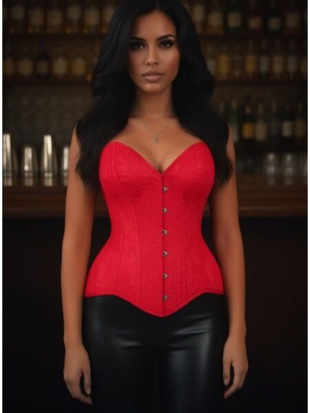 Top Drawer Red Satin w/Red Lace Overlay Steel Boned Overbust Corset
