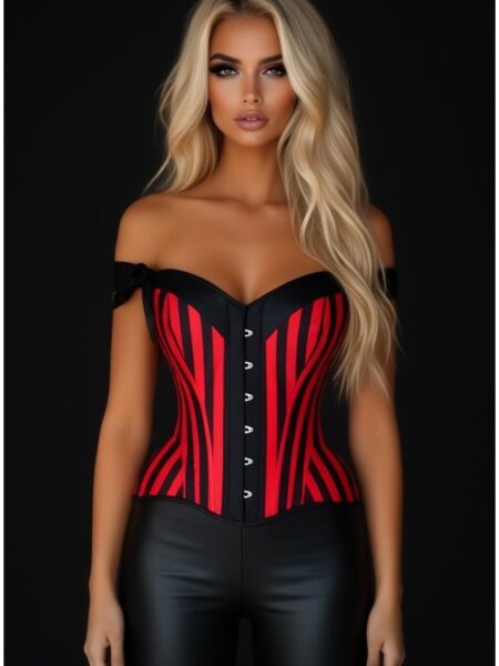 Top Drawer Red/Black Striped Steel Boned Corset w/Straps