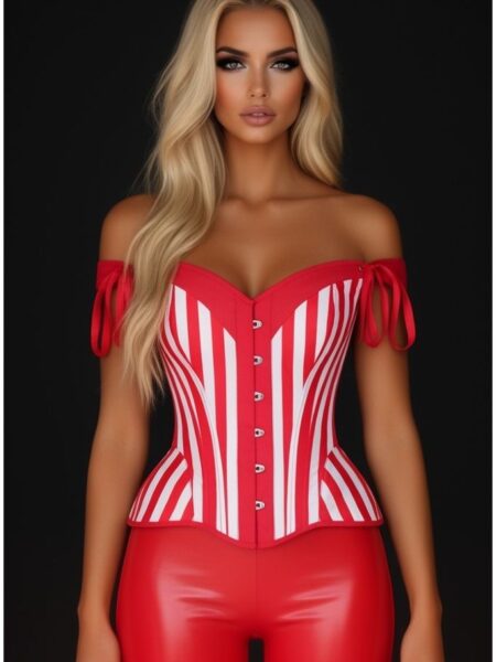 Top Drawer Red/White Striped Steel Boned Corset w/Straps
