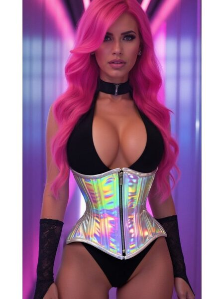 Top Drawer Silver Holo Double Steel Boned Underbust Waist Cincher Corset — Pleasure Zone Houston