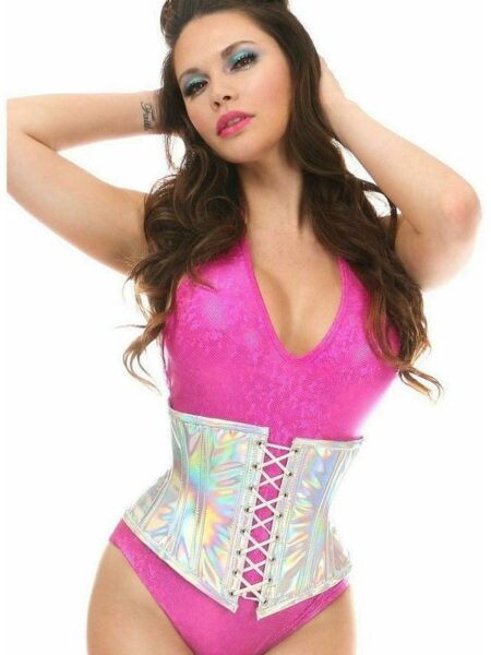 Top Drawer Silver Holo Short Under Bust Corset — Pleasure Zone Houston