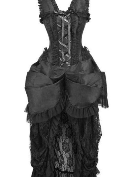 Top Drawer Steel Boned Black Lace Victorian Bustle Corset Dress — Pleasure Zone Houston