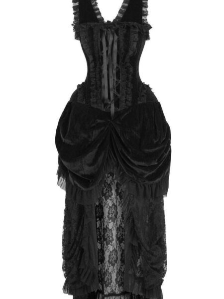 Top Drawer Steel Boned Black Velvet Victorian Bustle Corset Dress