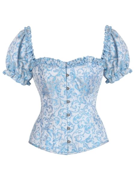 LIMITED EDITION Top Drawer Steel Boned Blue Brocade Overbust Corset Top w/Sleeves