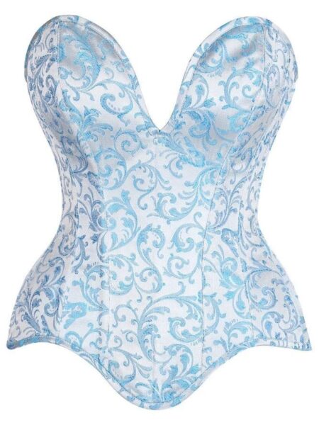 LIMITED EDITION Top Drawer Steel Boned Blue Brocade Plunge Overbust Corset Top