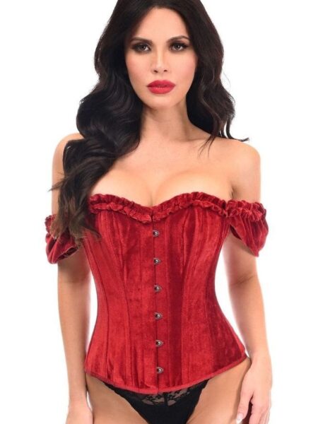 LIMITED EDITION Top Drawer Steel Boned Dark Red Velvet Overbust Corset w/Sleeves