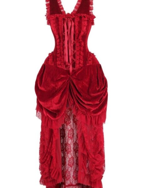Top Drawer Steel Boned Dark Red Velvet Victorian Bustle Corset Dress