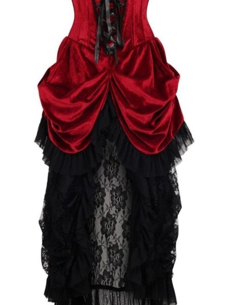 Top Drawer Steel Boned Dark Red Velvet Victorian Bustle Underbust Corset Dress — Pleasure Zone Houston